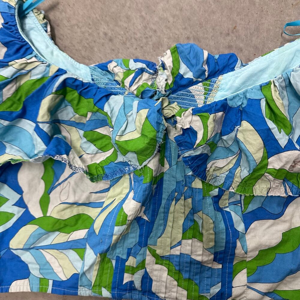 Maeve Anthropologie Ruffle-Sleeve Cropped Blouse Blue Floral Crop Top Size XL - Picture 7 of 11